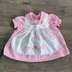 Vintage Baby Togs Pink Birds Heart 0-3m Embroidered Apron Dress